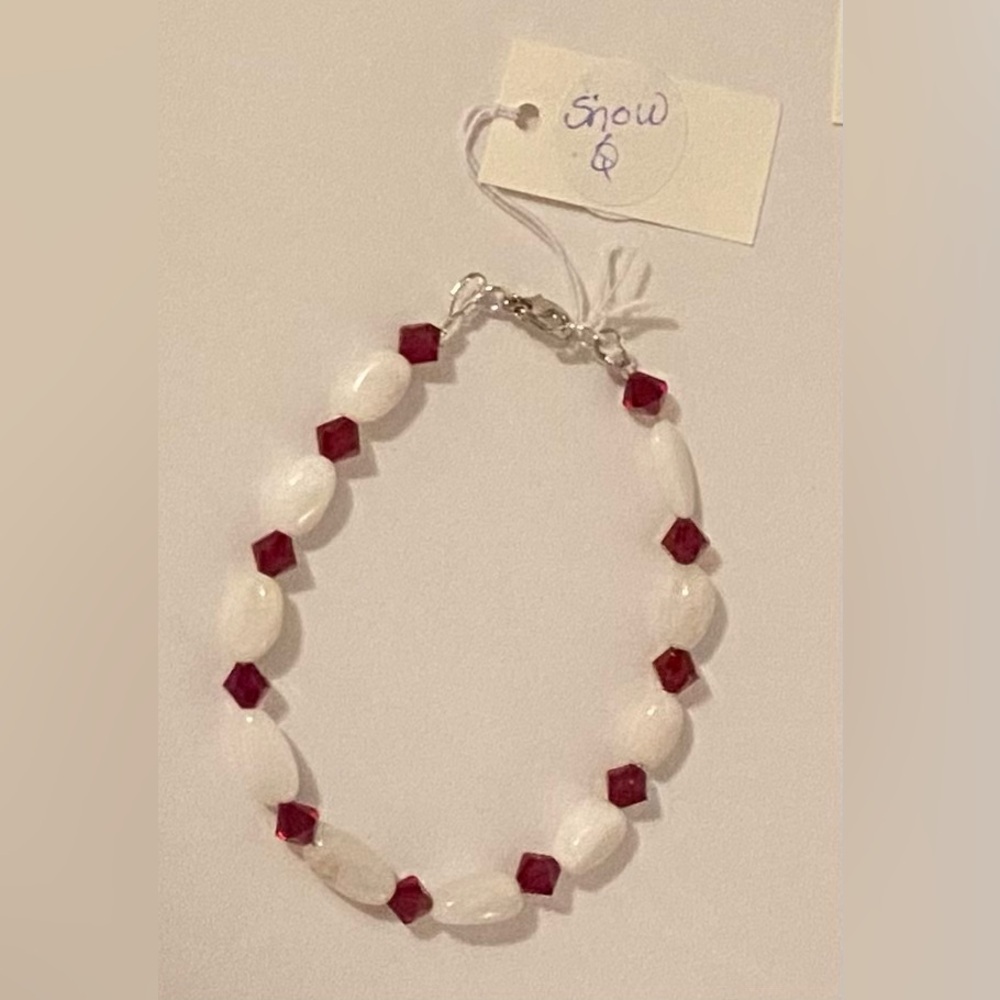NEW Snow Quartz with red crystals bracelet (picture  coming soon)